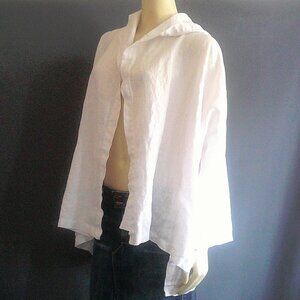La. Fixsun White 100% linen Open Hoodie Oversized Jacket M